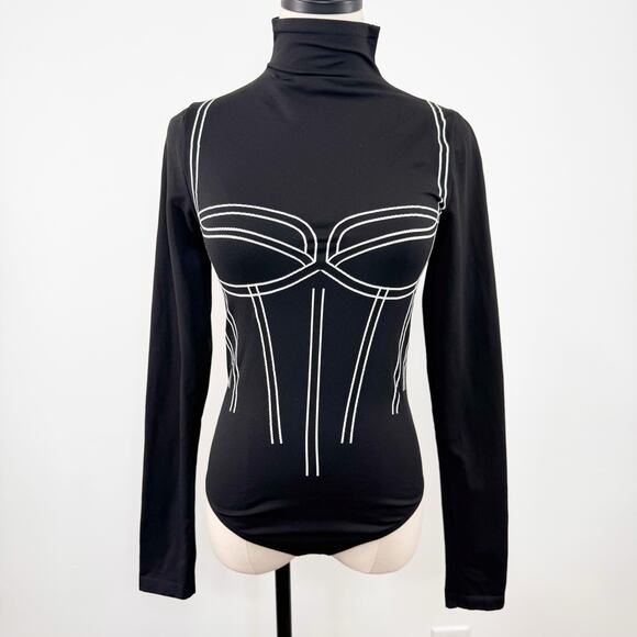 Wolford Theresa String Bodysuit Black White Corset Baddie Luxury Goth Size M - Picture 5 of 16
